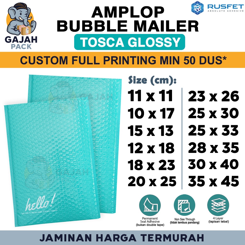 Amplop Bubble Wrap TOSCA GLOSSY Envelope Bubble Bag Mailer Security Bungkus Packing Paket RUSFET