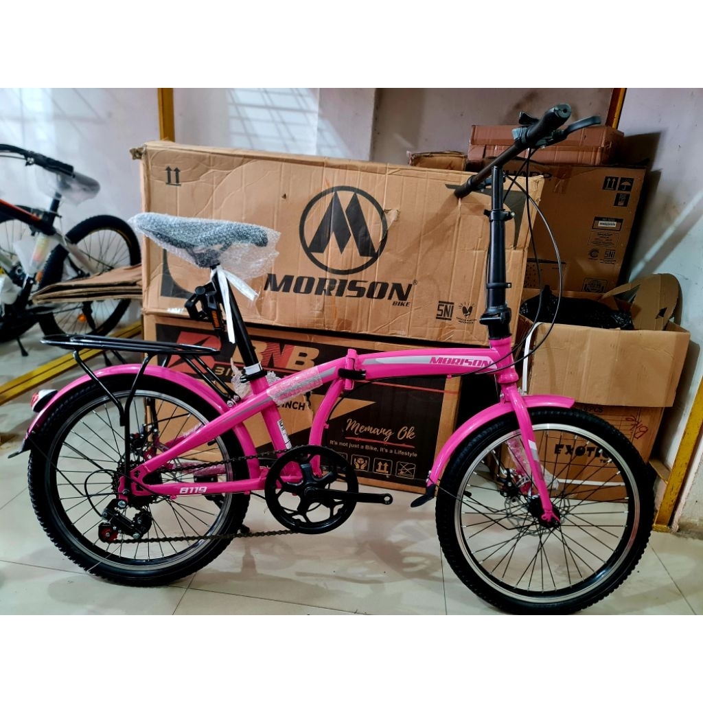 Sepeda Lipat 20 Inch MORISON BY PACIFIC ( Memiliki Gigi 7 Speed Dan Rem Cakram ) ( Warna Pink )
