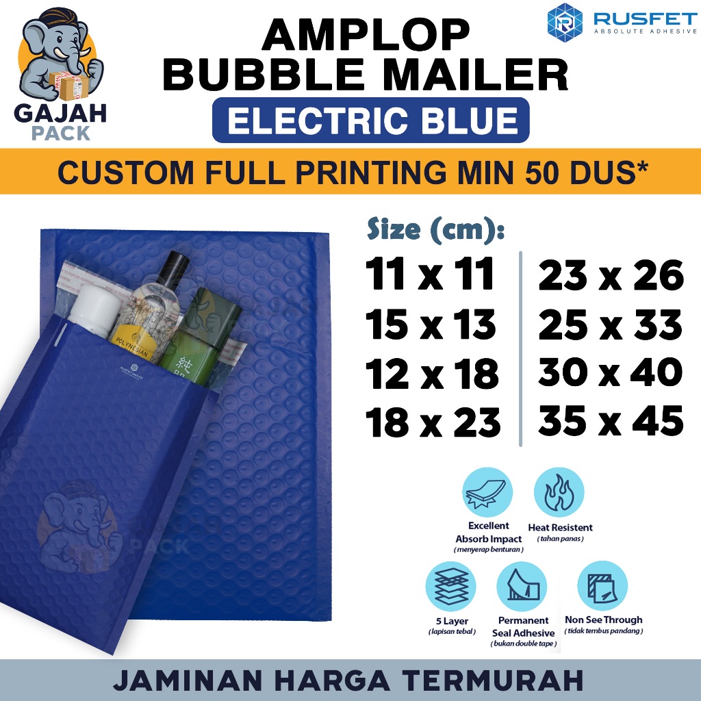 

Amplop Bubble Wrap ELECTRIC BLUE Biru Envelope Bubble Bag Mailer Safety Security Packing Perekat Paket Premium Murah RUSFET / SATUAN
