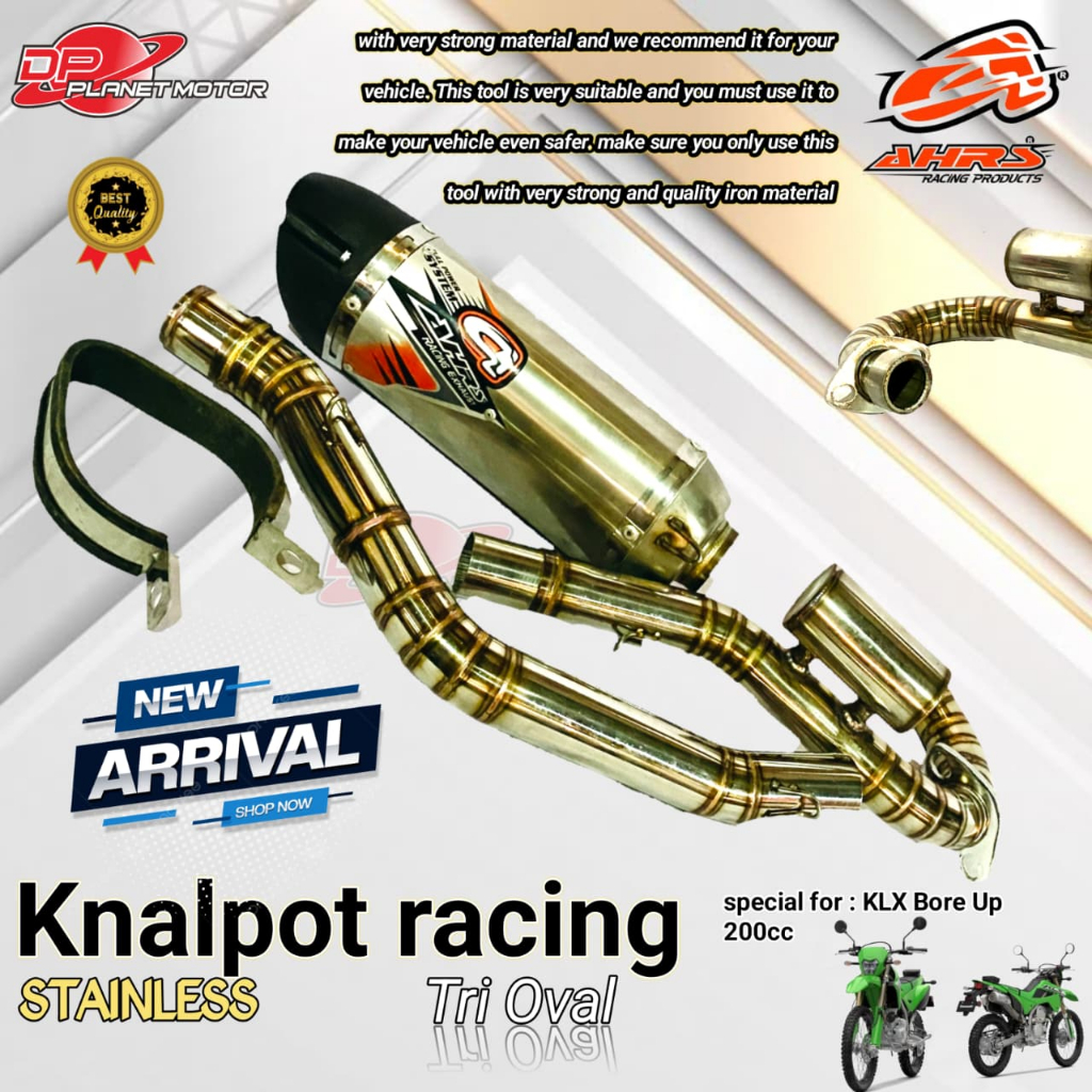 KNALPOT AHRS TRI OVAL STAINLESS KLX BORE UP 200CC