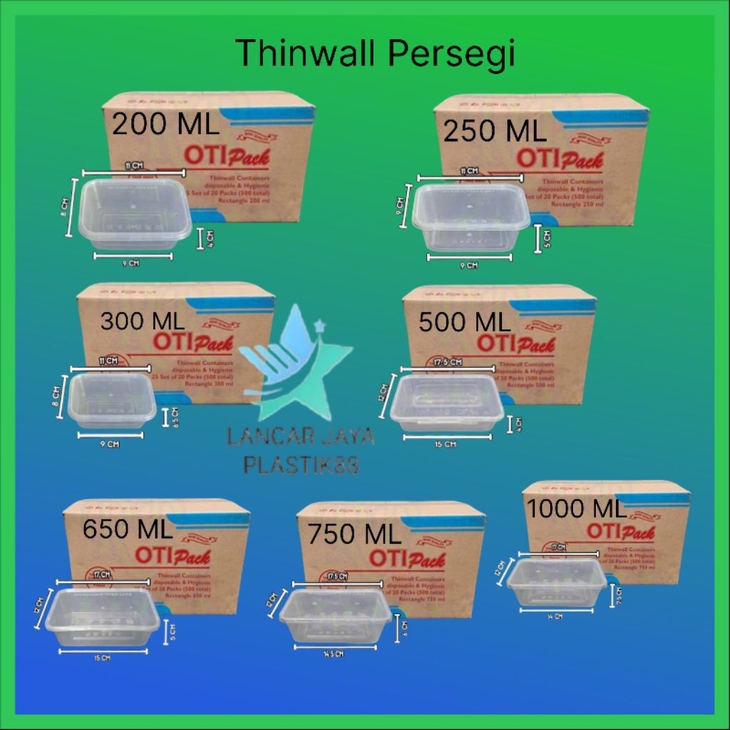 Thinwall Rectangle Otipack / Thinwall Persegi UK 200ml, 250ml, 300ml, 500ml, 650ml, 750ml, 1000ml - 