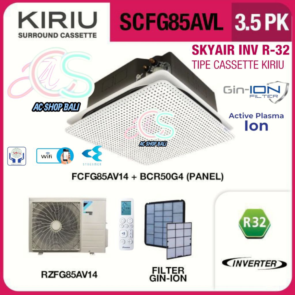 Ac Skyair Daikin Kiriu Inverter 3.5 Pk R22 FCFG85AV-L Daikin Ac Cassette