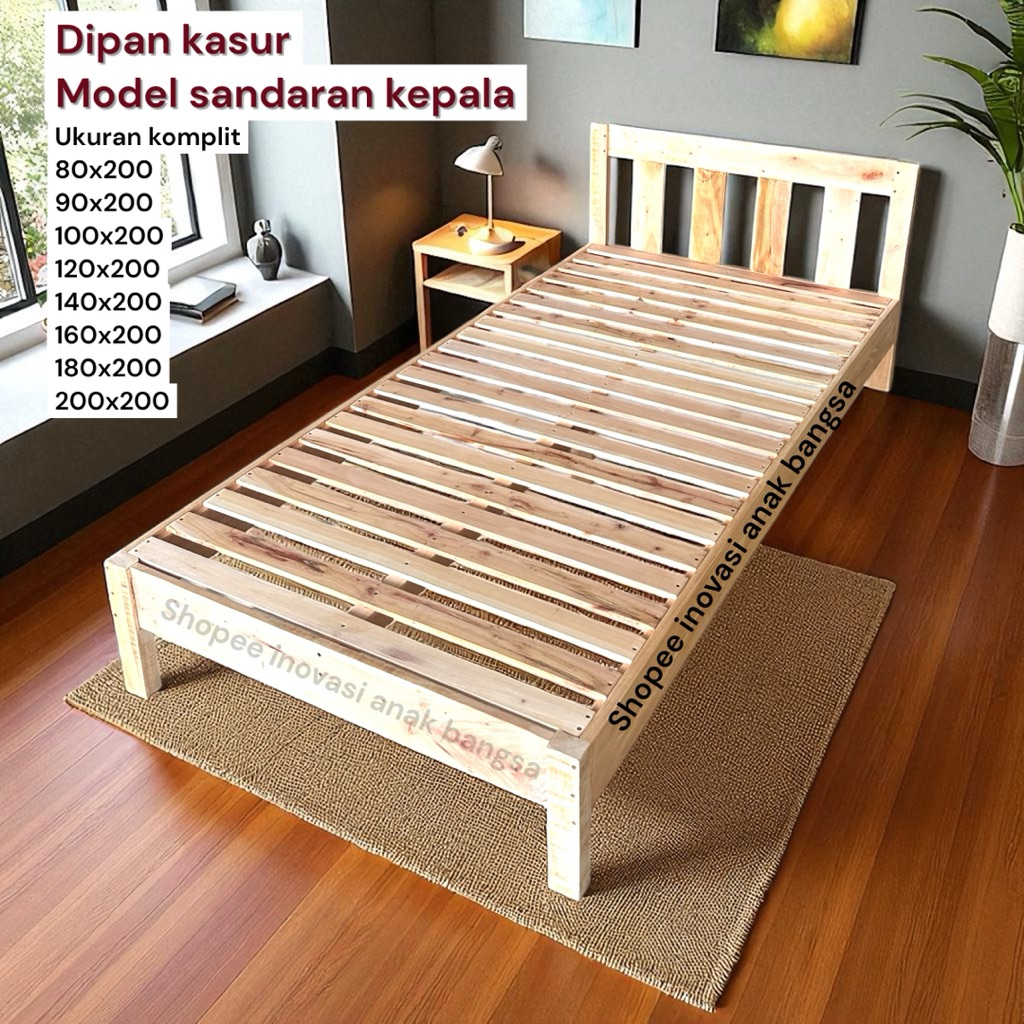 Dipan Kayu Palet Minimalis Sandaran Kepala | Tatakan Kasur Tempat Tidur Anti Rayap Custom Ukuran