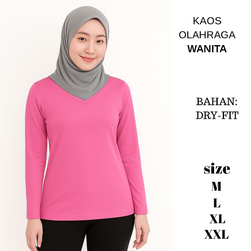 Kaos Olahraga wanita Lengan panjang polos