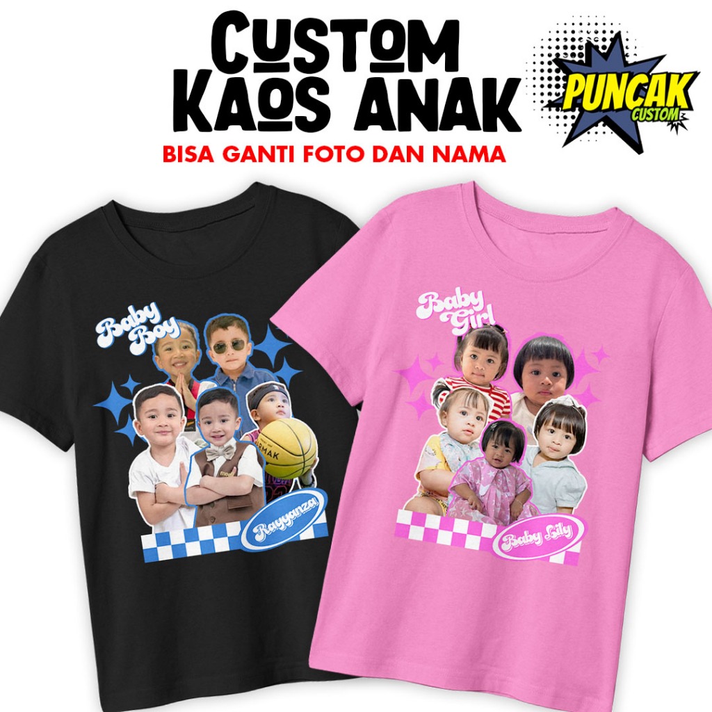 Custom kaos anak bisa ganti foto dan nama/kaos anak/kaos custom foto Puncak Custom