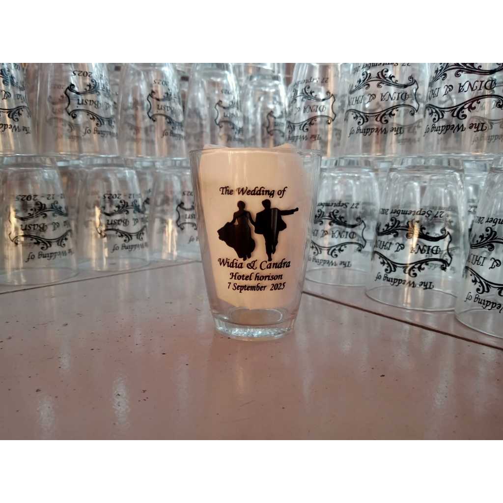 (1 HARI JADI) 50pcs Souvenir Gelas Mug Sablon Bening / Souvenir Gelas h10