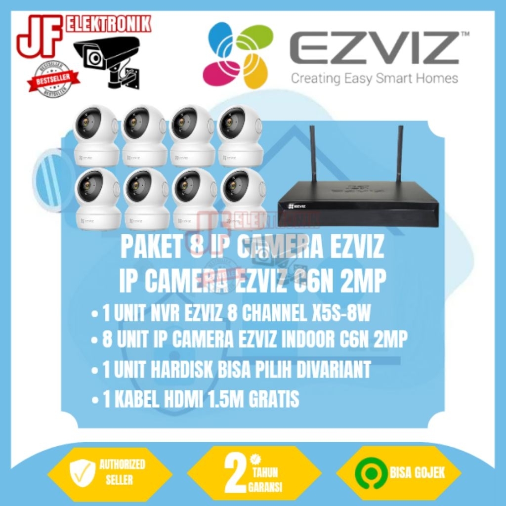 PAKET IP CAMERA EZVIZ 8 CHANNEL 8 IP CAMERA EZVIZ C6N 2MP TINGGAL PASANG
