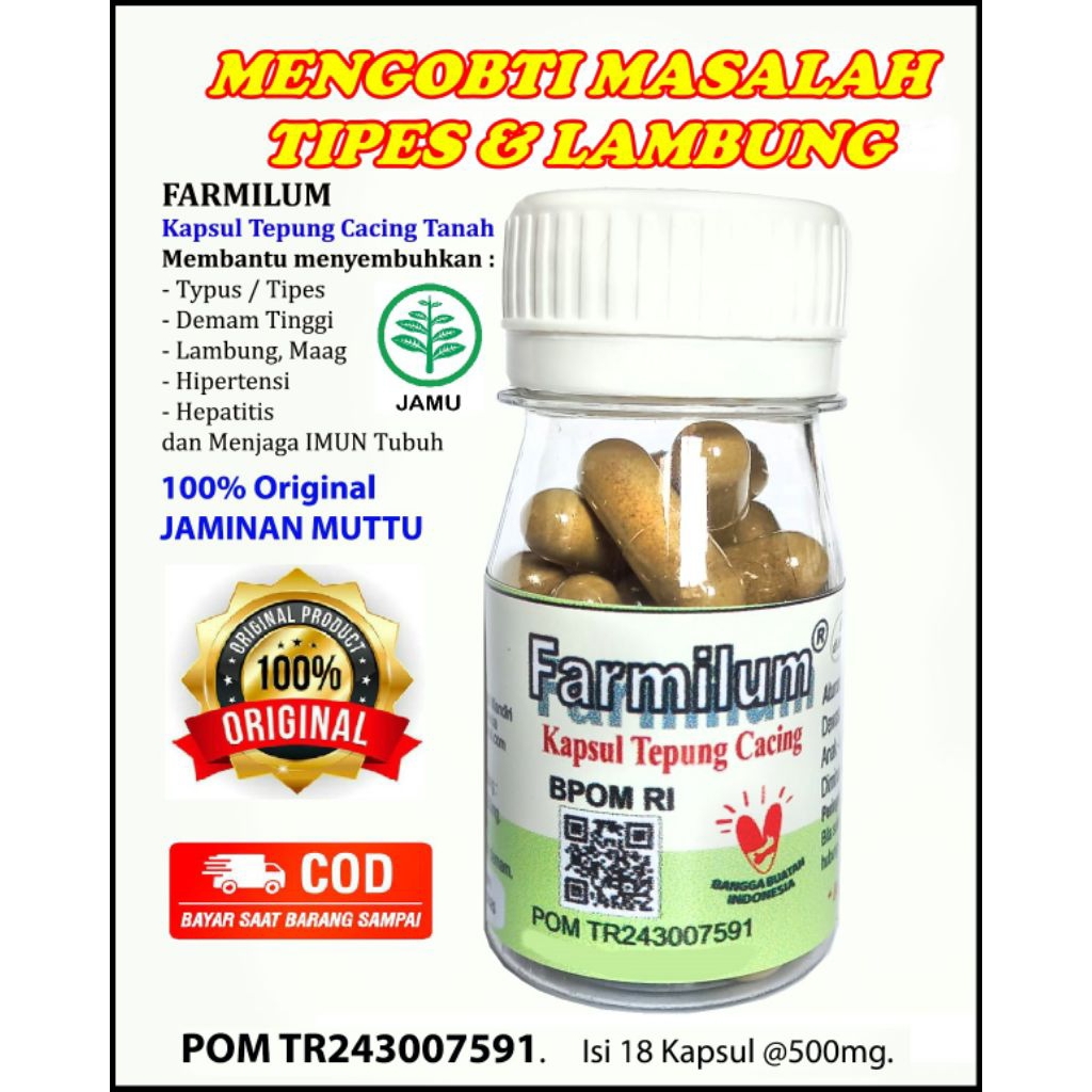 Farmilum Cacing Tanah Kering 100% Original Ampuh Mengobati Tipes, Lambung, Demam Tinggi, Menjaga Imu