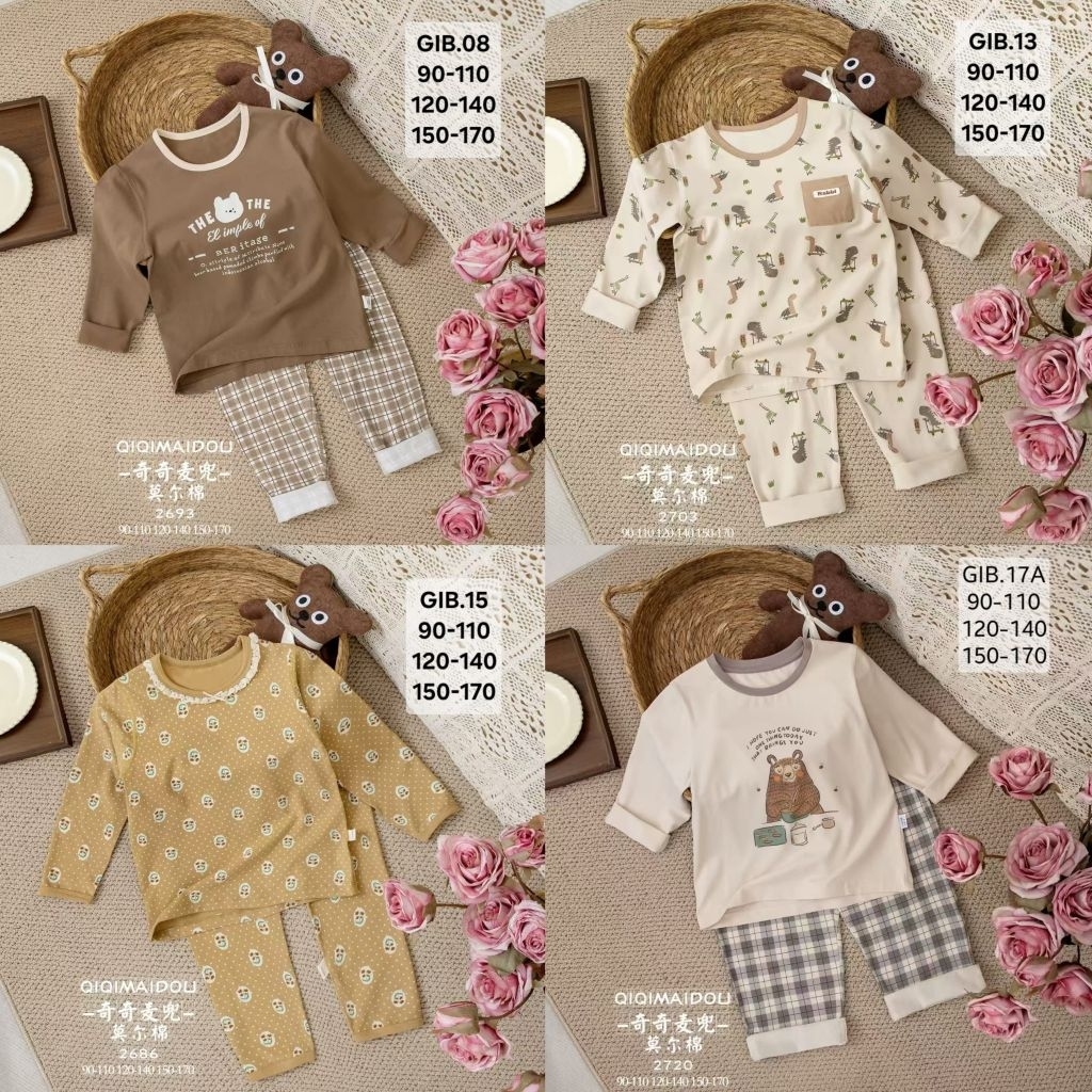 Piyama Organik Premium/ PP Qiqimaidou size 4 s/d 6 th