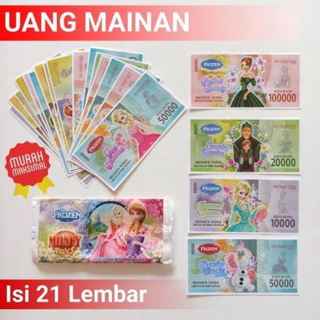 Set 10 Pcs  MAINAN ANAK KARAKTER ISI 21 LEMBAR DUIT-DUITAN KERTAS SOUVENIR di Grosir Murah Mainan