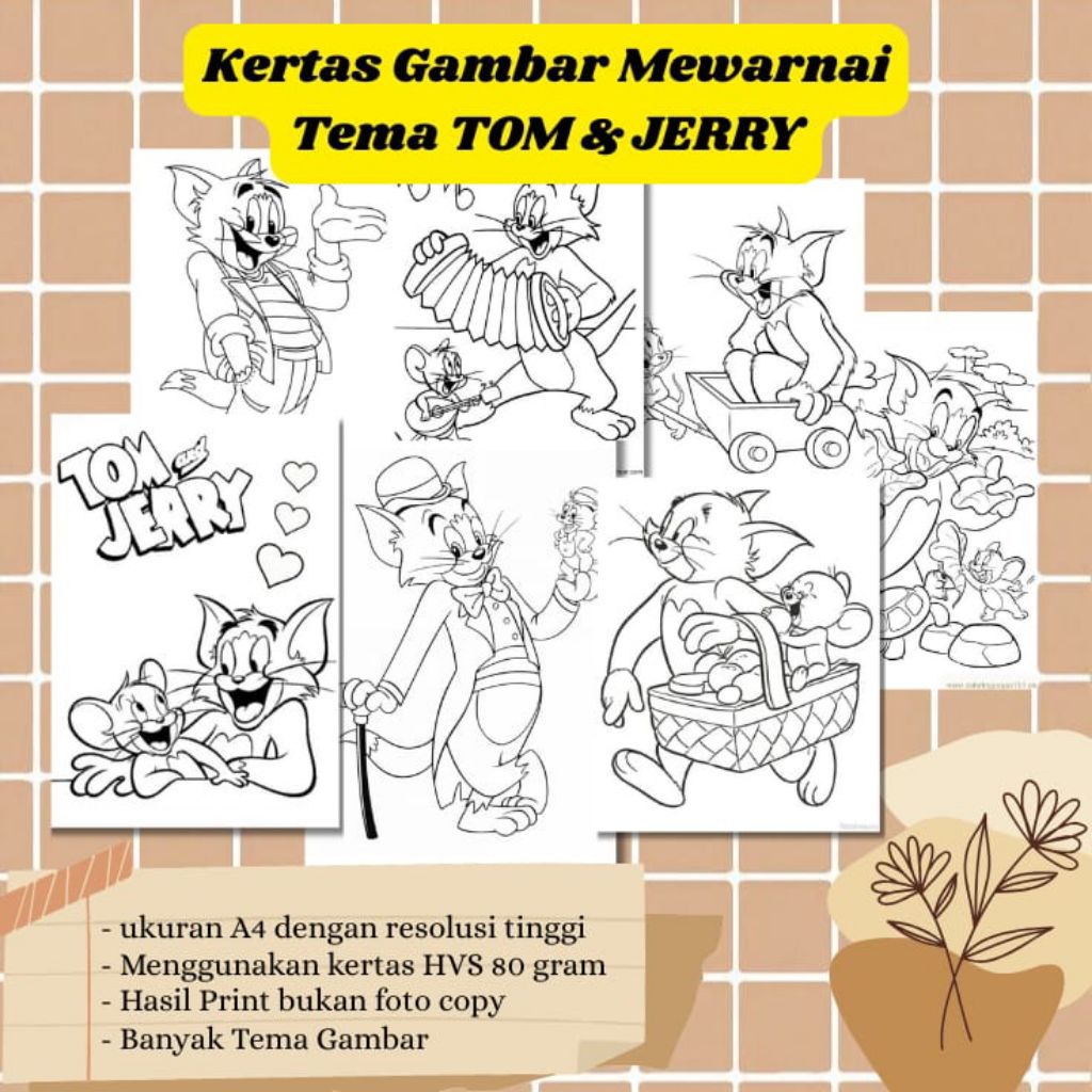 

20 LEMBAR KERTAS GAMBAR MEWARNAI TEMA TOM & JERRY ( READY LANGSUNG KIRIM )
