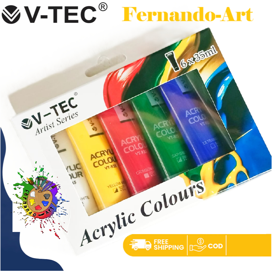 

BN - Acrylic V-Tec Artist Series 6 Colours VT-635A / Acrylic Paint V-tec 35ml Set 6 pcs warna primer VT-635A