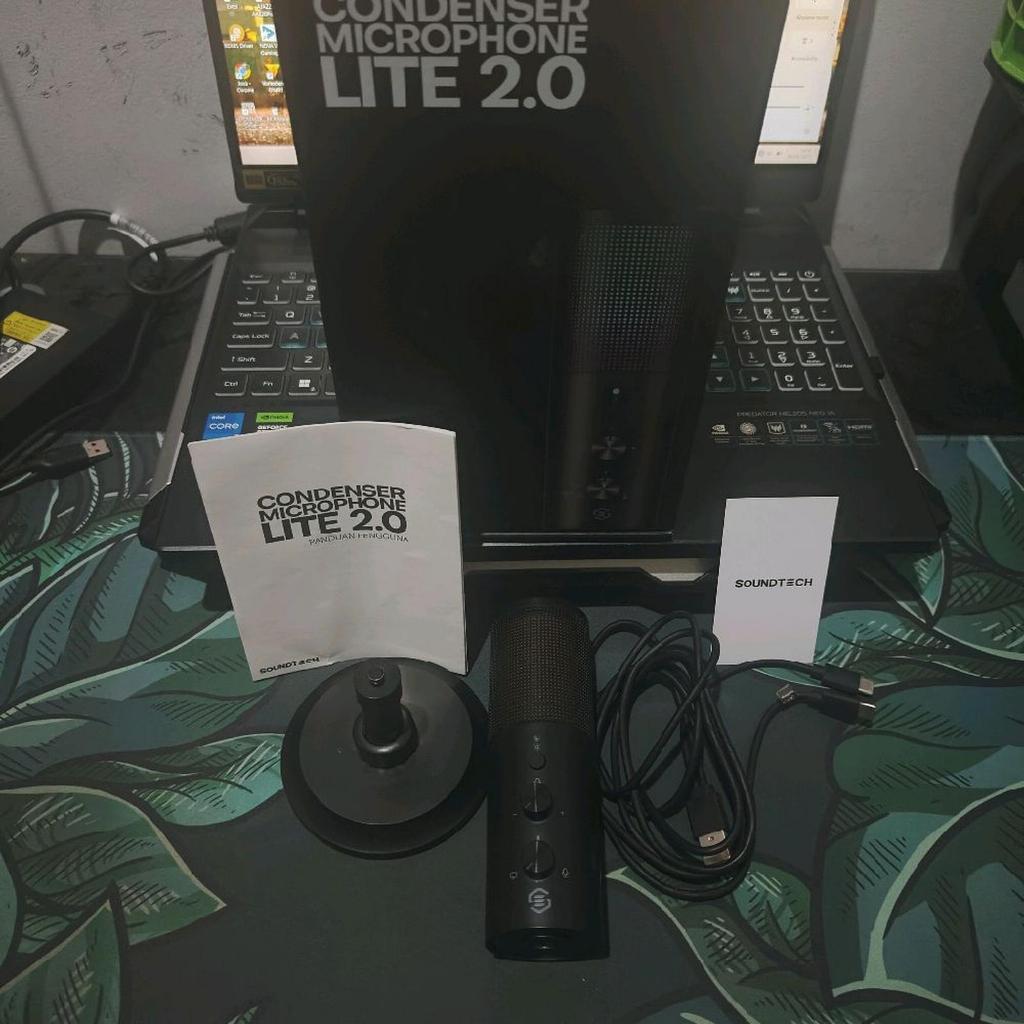 Soundtech Lite 2.0 Cardioid Microphone Condenser USB Stand for PC - Hitam
