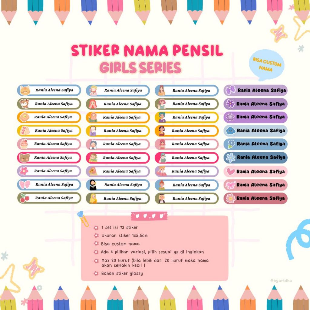 Stiker Label Nama Anak Custom Nama