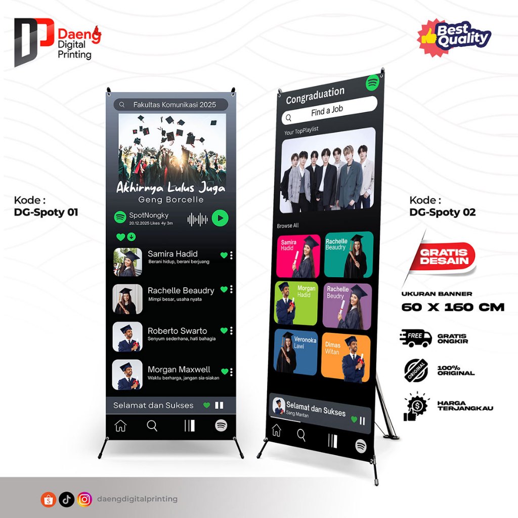 Banner Sidang Skripsi Wisuda Tema Spotify, Spanduk Standing X Termurah Free Desain