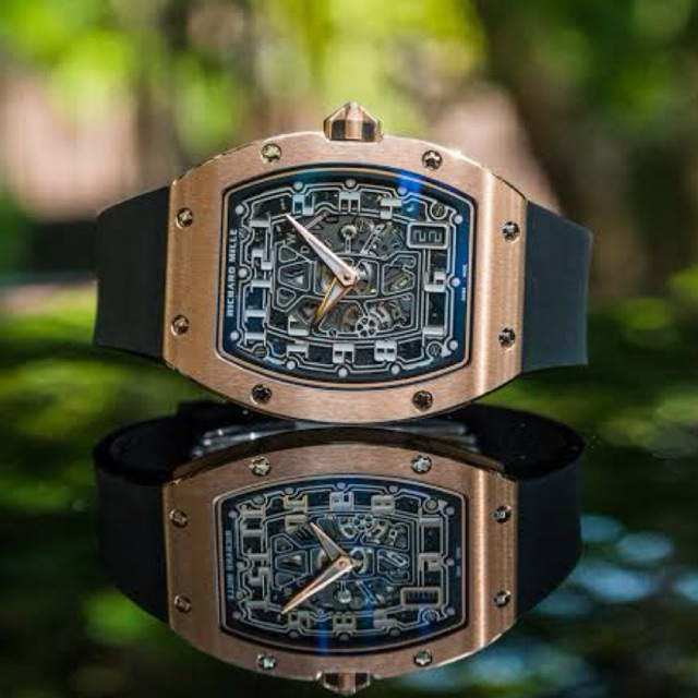 JAM TANGAN PRIA/COWOK RM67-01 40mm SLIM ROSEGOLD BLACK AUTOMATIC SWISS BEST CLONE #Jamtanganpria #Ja