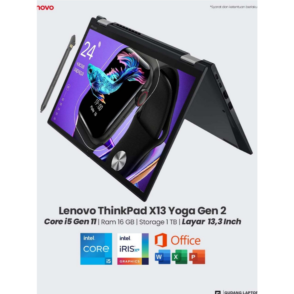 Laptop 2 in 1 Lenovo Thinkpad X13 Yoga Gen 2 Core i5 Gen 11 Ram 16 GB SSD 1 TB Nvme GPU Nvidia Intel