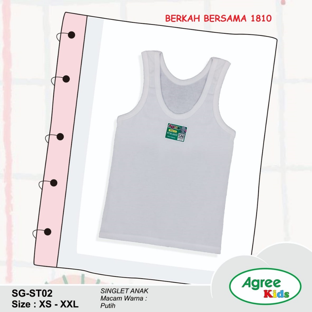 (3 Pcs) Singlet Anak Agree Kids ST02 / Kaos Dalam Anak / Singlet Anak Agree Kids Polos