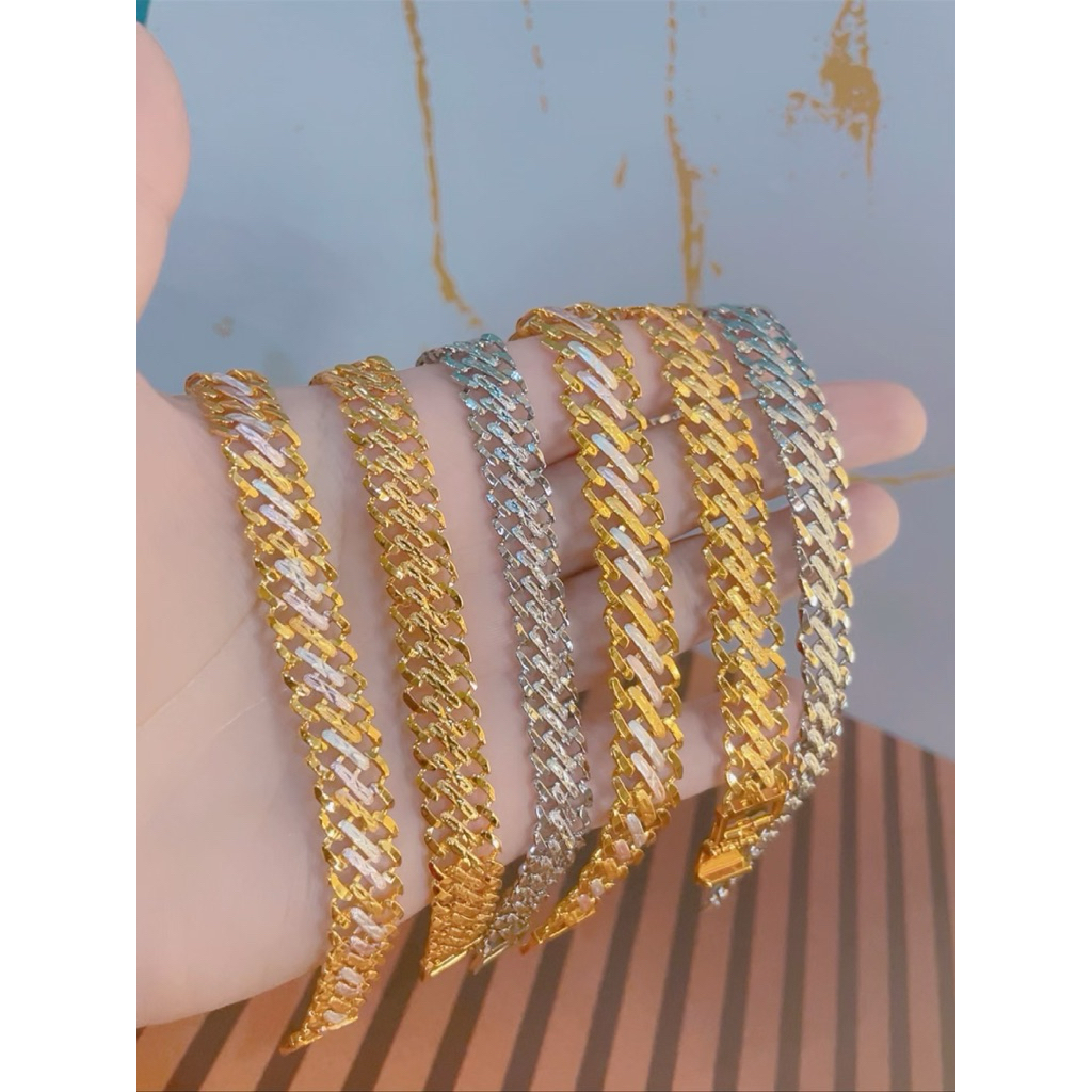 Gelang Rantai Lipan Garis Gelombang Dewasa Remaja Xuping Lapis Emas Fleksibel Fashion Trend New
