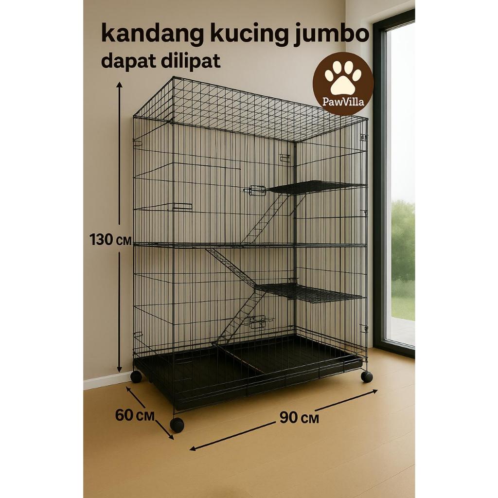Kandang Kucing Tingkat 3 Jumbo Kandang kucing dapat dilipat kandang kucing murah