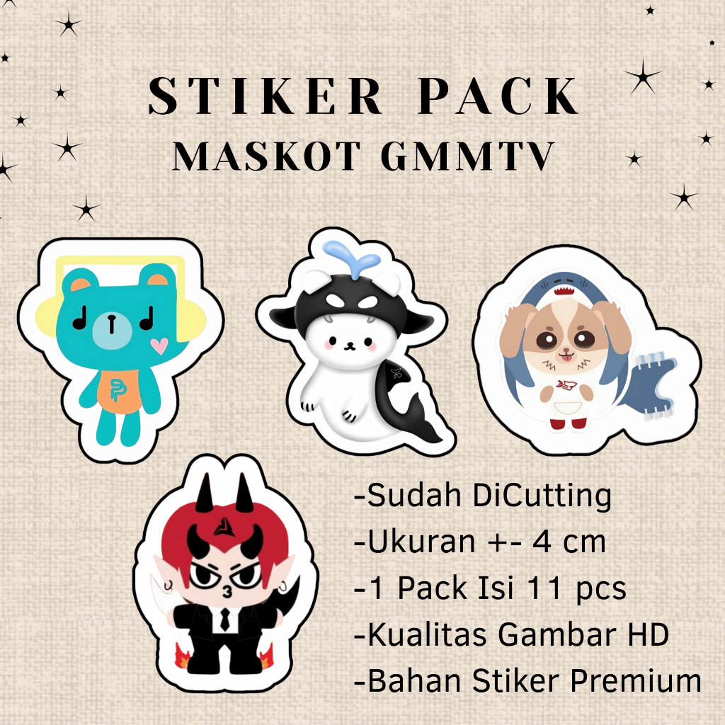 

Stiker Maskot GMMTV Thailand Sticker Pack Mascot Polcasan,Domiia,Jummo,King Man,Permpoon,Guinzly
