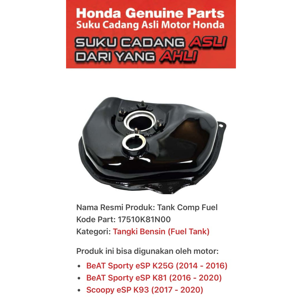 17510K81N00 Tangki Bensin Honda BeAT eSP K81