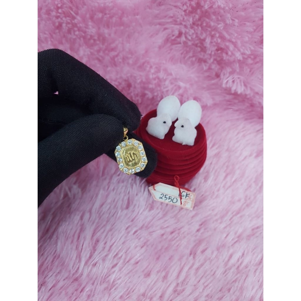 LT342E194E Liontin model lafazd Allah permata emas kuning asli berat 2.550 kadar 16k 70%