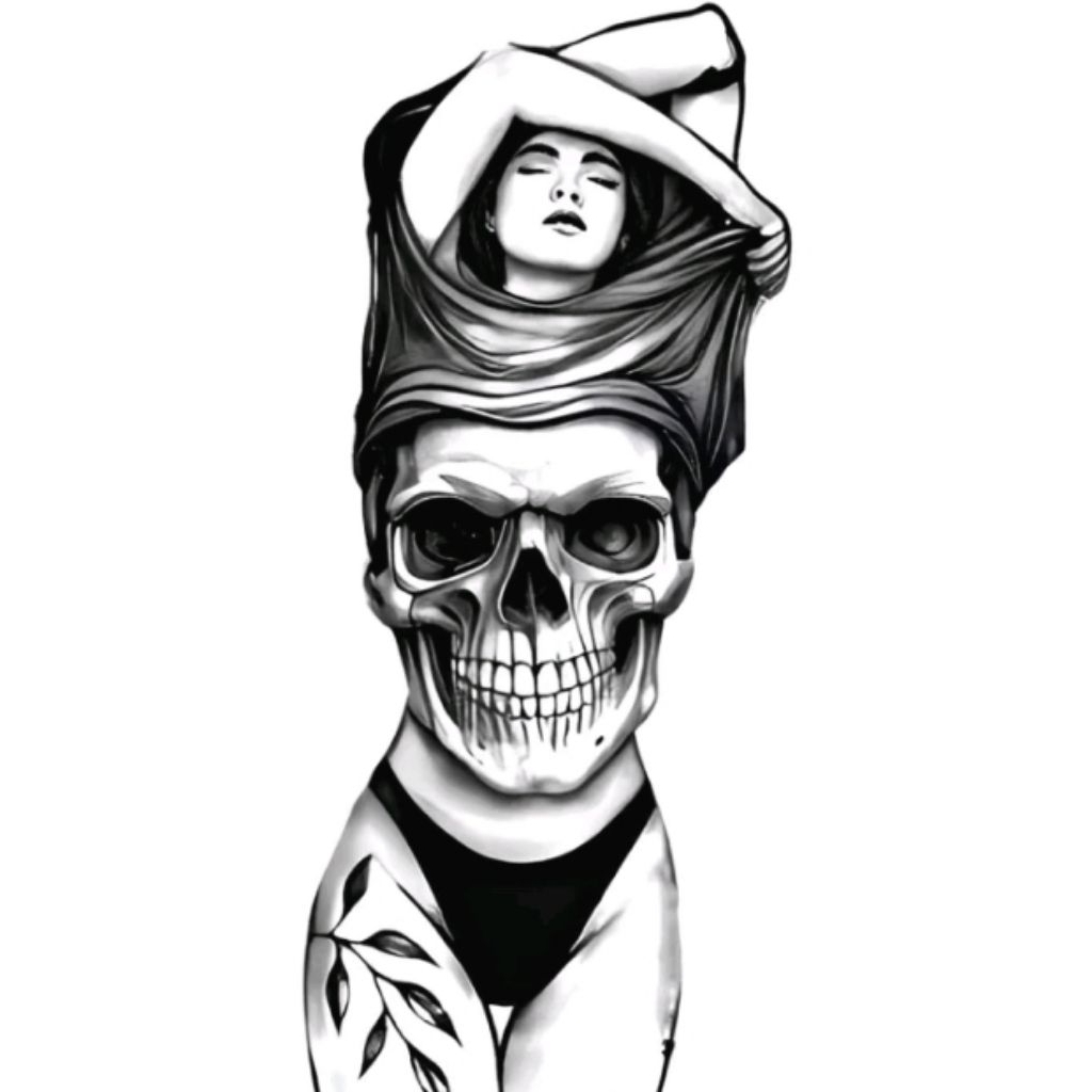 tatto temporery model cewek buka baju tengkorak model mc