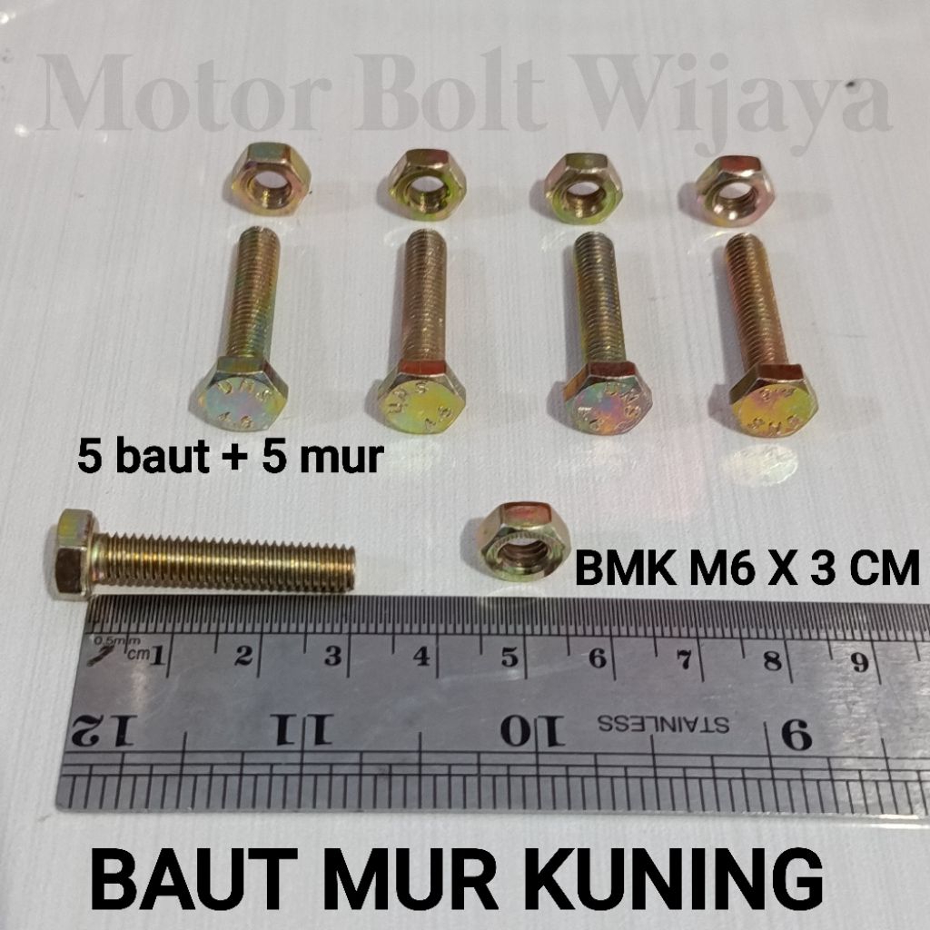 (Paket 5 Pcs) Baut 10 + Mur (6 mm) x 3 cm