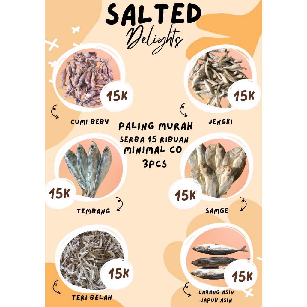 

IKAN ASIN MURAH SERBA 15K / CUMI BEBY / CERET / KAPASAN / EMPING / GABUS / BULU AYAM IKAN ASIN QUALITY SUPER KERING DAN BERSIH HIGIENIS