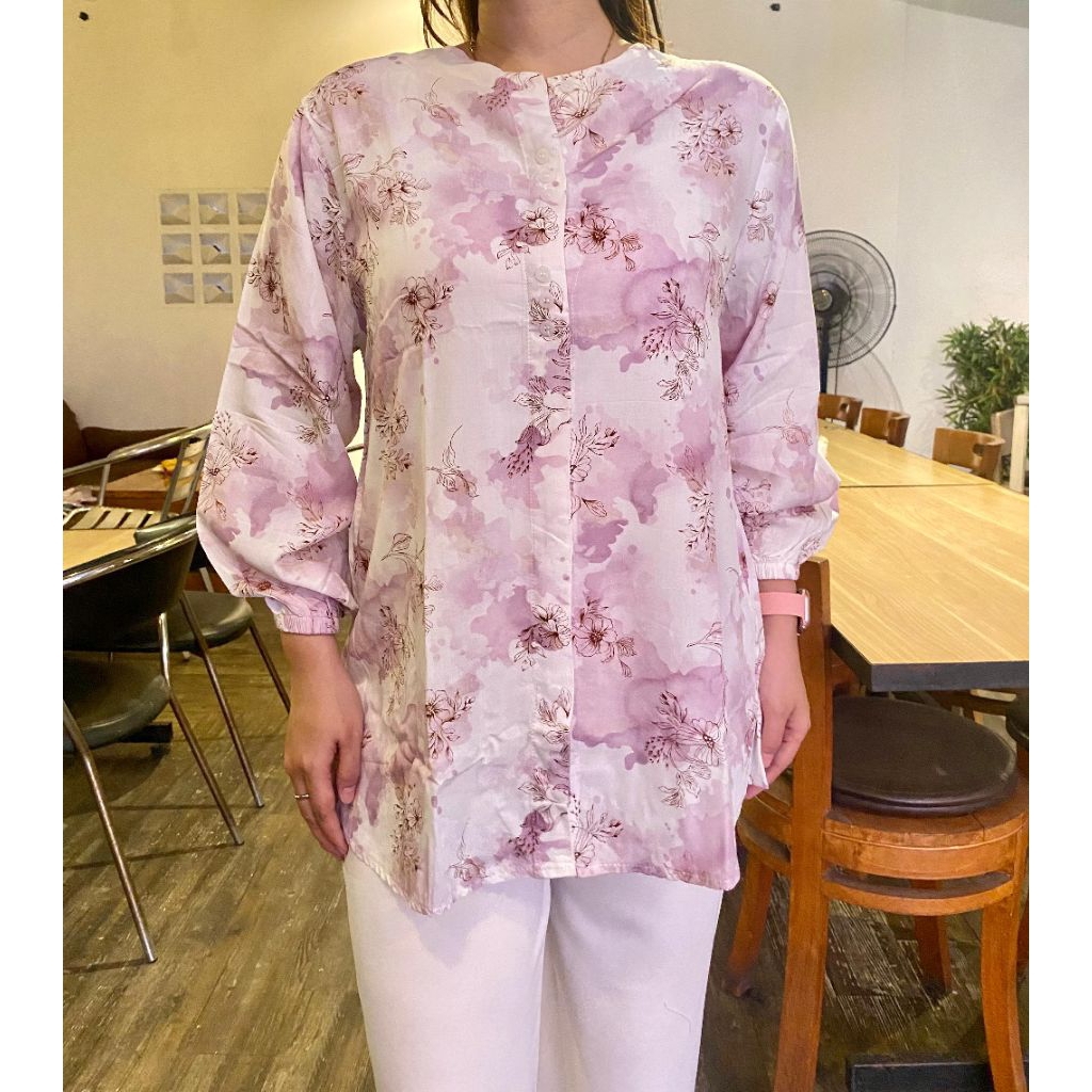 Kemeja Blouse Wanita Motif Bunga XXL atasan Rayon Premium