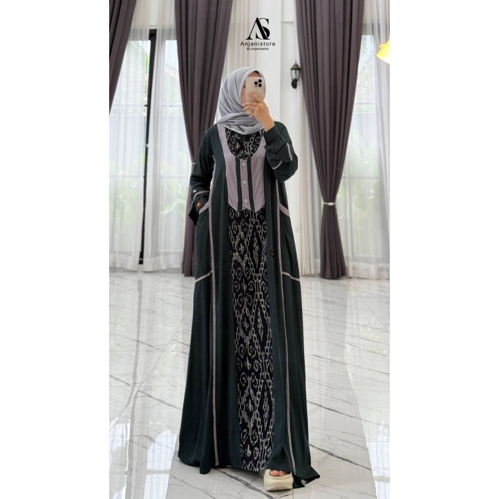 GAMIS ANJANISTORE ETNIK DARK GREEN (READY)