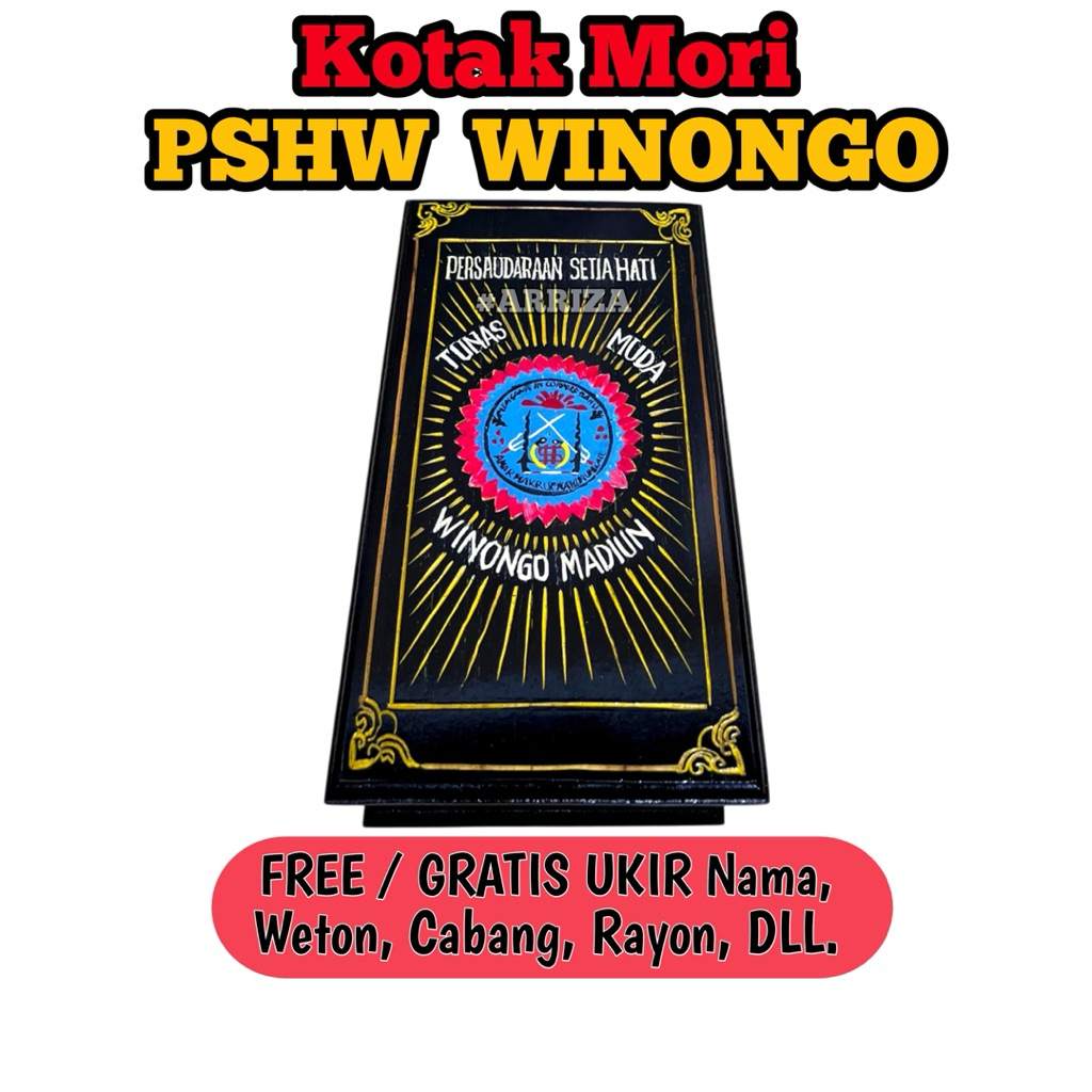 Kotak sabuk mori Pshw Winongo Dari Kayu Jati motif Ukir Logo Pshw / Tempat Penyimpanan Sabuk Pshw Wi