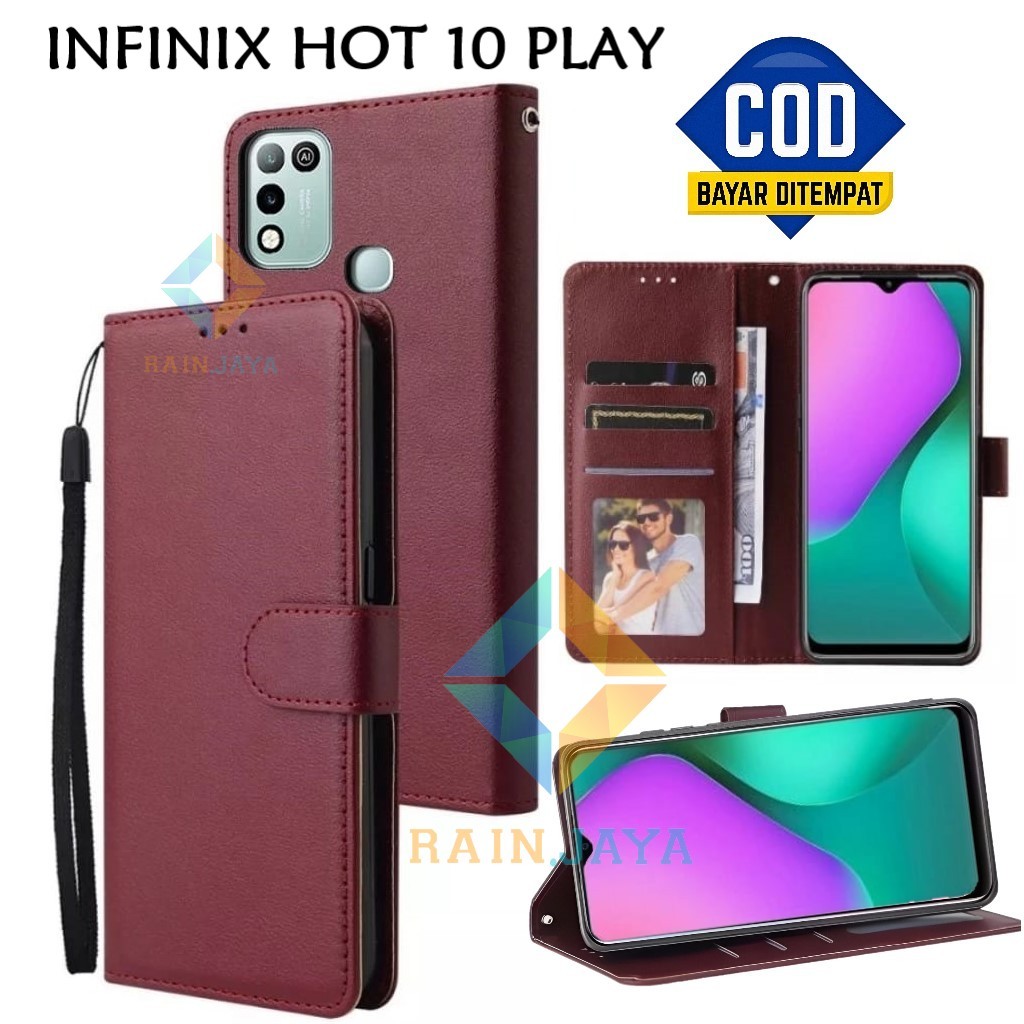 Flip Case Infinix Hot 10 Play Dompet Wallet Leather Case Premium Casing Hp Infinix Hot 10 Play Cover