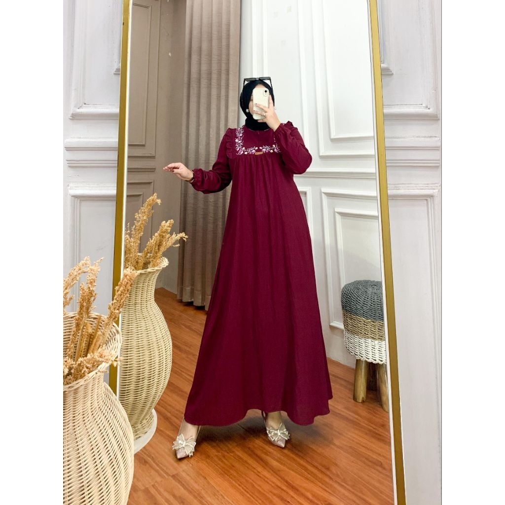 NAURA DRESS Gamis Bahan Polo Linen Putih Hitam Gamis Manasik Umroh