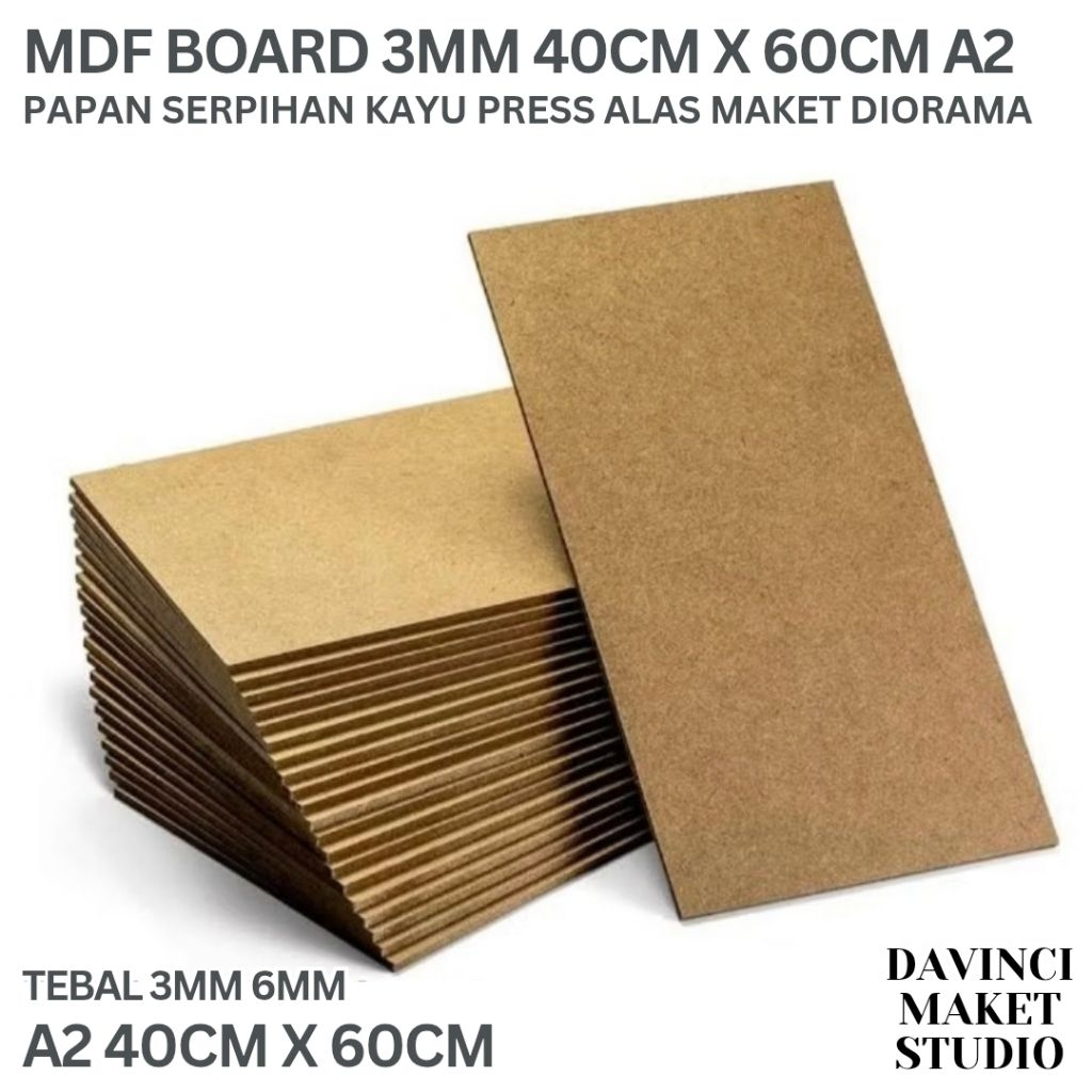 (A2MDF) Karton Kayu Partikel Bahan Alas Maket A2 - MDF HMR Board 3mm 60cm x 40cm Grey Brown Green Ab
