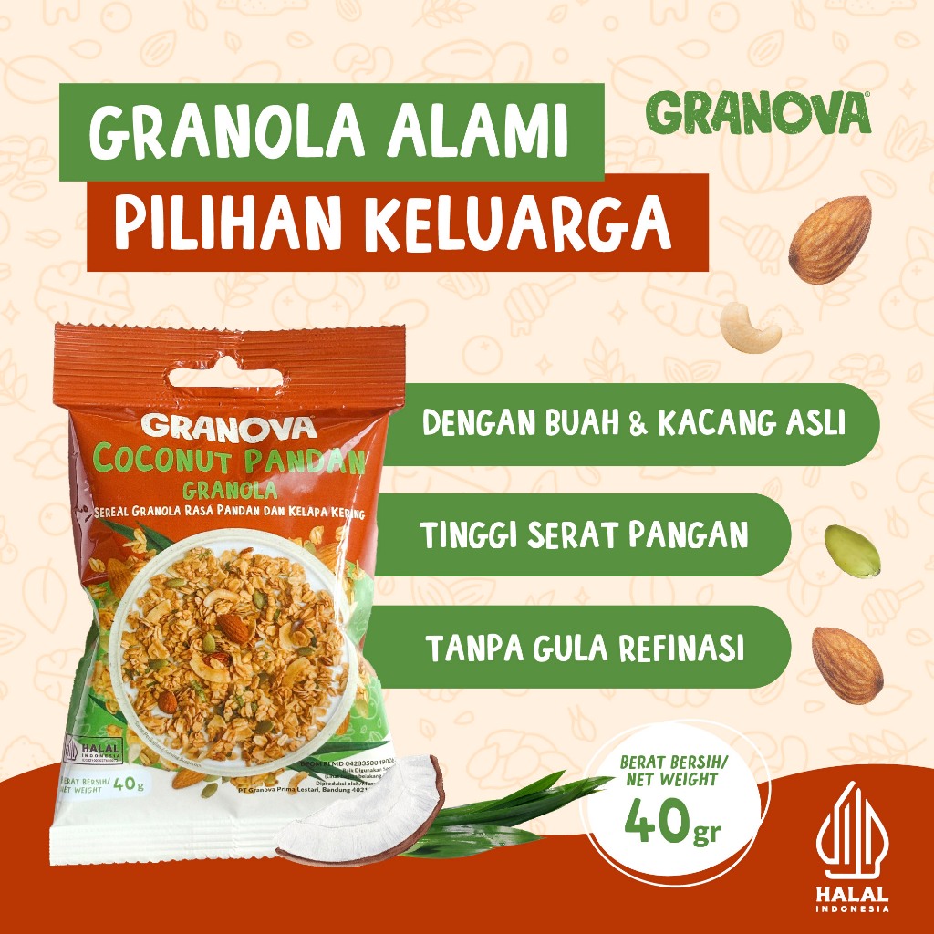 

Granova - Granola 40 gr x 1 pc (Honey Almond, Choco Cranberry, Berry White, Banana Walnut, Coco Panda) - Sereal, Sarapan Sehat, Halal