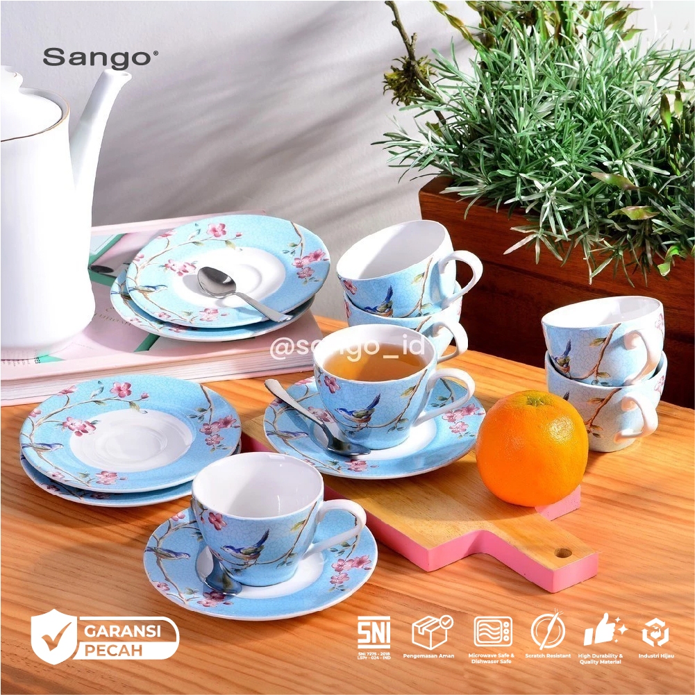SANGO Set Cangkir Keramik Blossom Blue Bird (Isi 12) Hampers