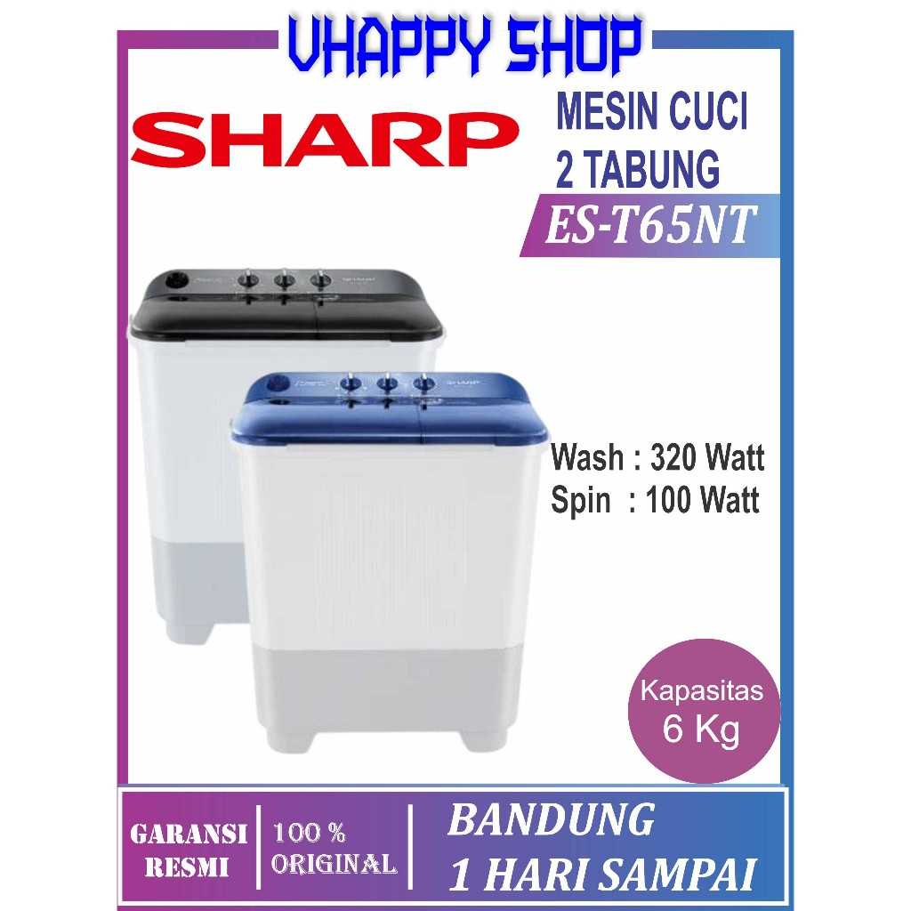 Mesin Cuci SHARP 2 Tabung 6kg ES-T65NT  / Mesin Cuci Sharp 2 Tabung Garansi Resmi