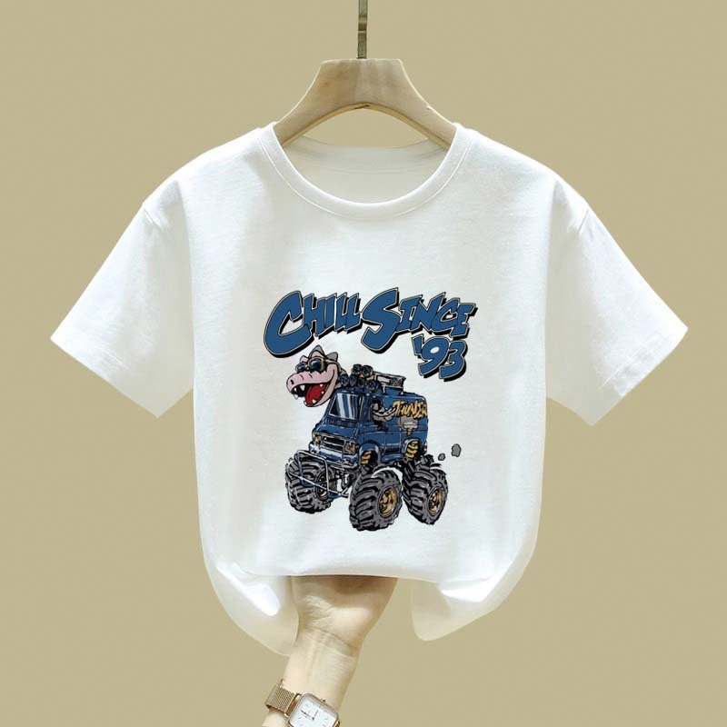 JiOJiO Cetak pola sepeda motor dinosaurus biru Amerika pakaian anak baju anak perempuan baju anak la