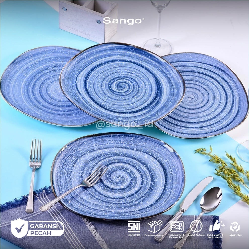 SANGO Set Piring Makan Oval Baby Blue (Isi 4)