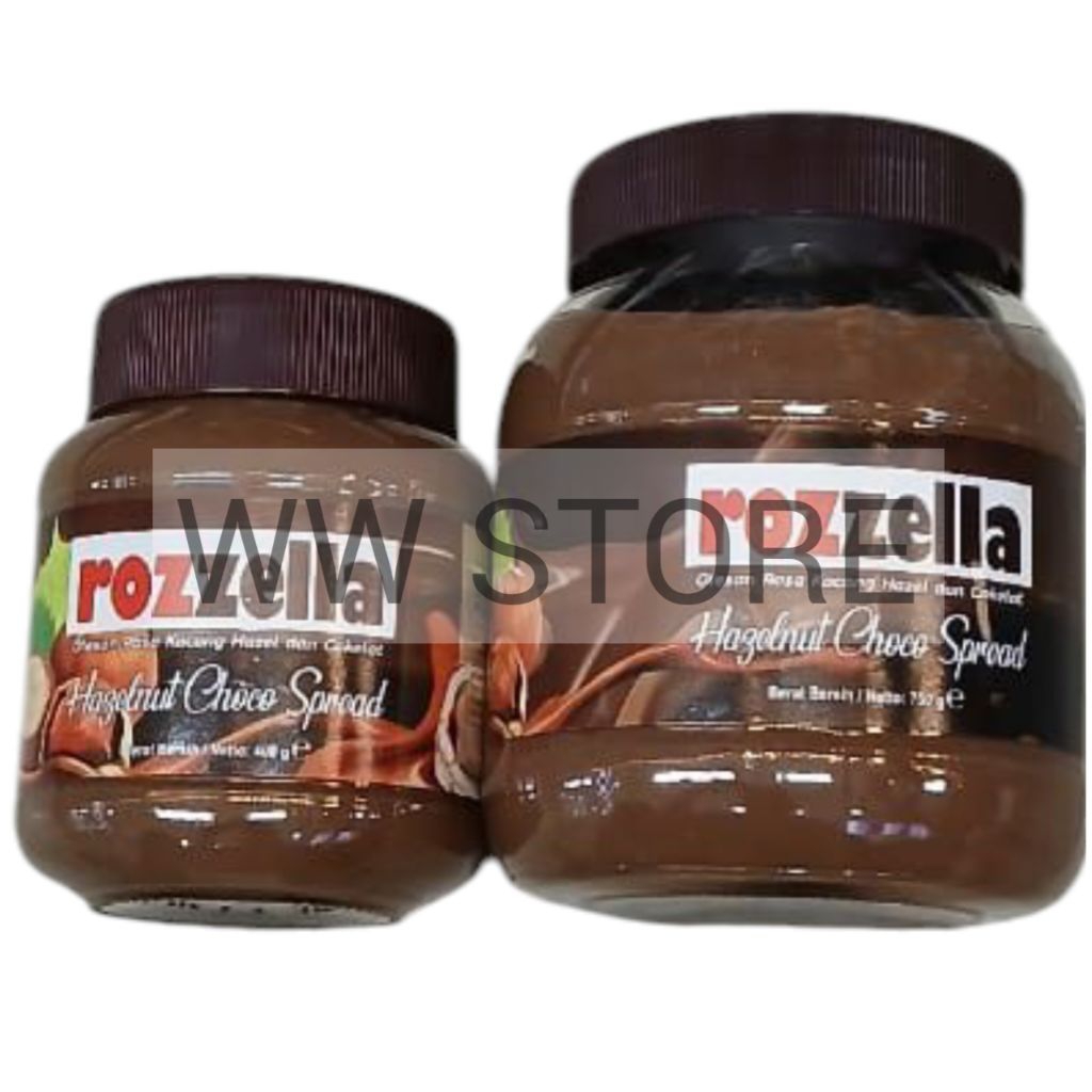 

Olesan selai rasa kacang hazel dan cokelat coklat rozzella Hazelnut Choco Spread 400g 750g