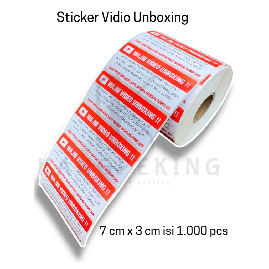 

LABEL STICKER VIDIO UNBOXING 7 CM X 3 CM isi 1.000 pcs ORIGINAL HARGA MURAH