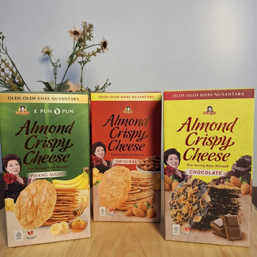 

Bu Rudy Almond Crispy Cheese 150 Gr Premium Renyah Gurih Legit, Camilan Kue Kering Tipis Enak