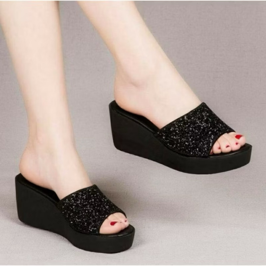 Sandal Sofiya Terlaris-Sandal Wedges Wanita Model Terbaru/Sandal Wedges Polos Gilap Terlaris_7