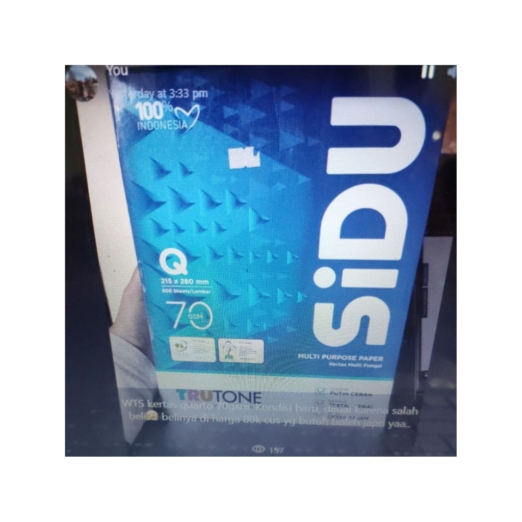 [NEW] Kertas Quarto SIDU 70gsm 1 RIM