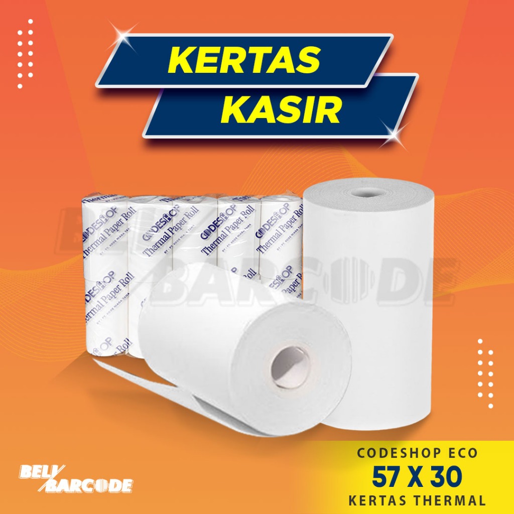 

ECO Kertas Thermal 57x30 mm Coreless Struk Kasir Printer Bluetooth Termal 58mm (10 Roll)