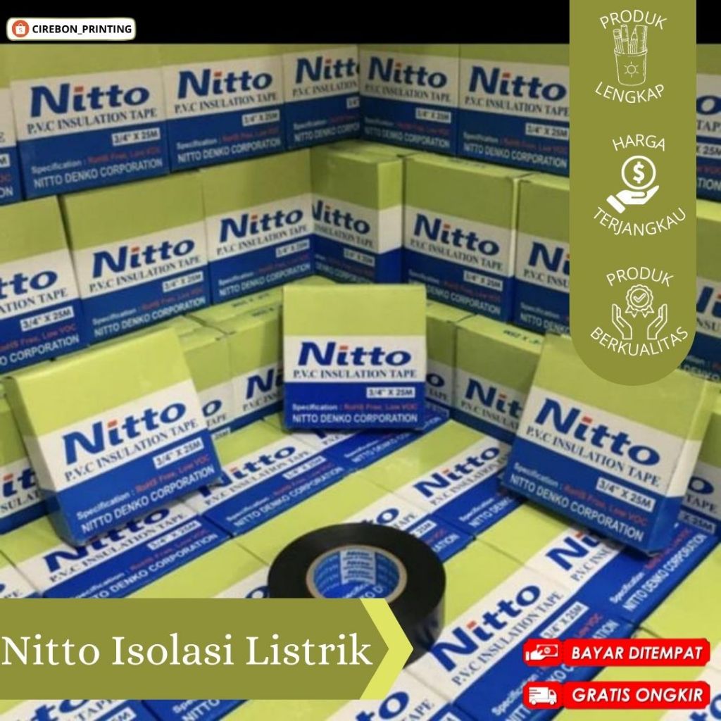 NITTO ISOLASI LISTRIK / TAPE HITAM NITTO / LAKBAN KABEL NITTO ORIGINAL / GROSIR / MURAH / CIREBON