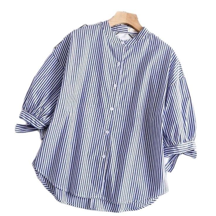 Kemeja Stripe Wanita Dewasa Ukuran Jumbo/ Kemeja Salur Wanita Jumbo/ Atasan Wanita Motif Garis-Garis