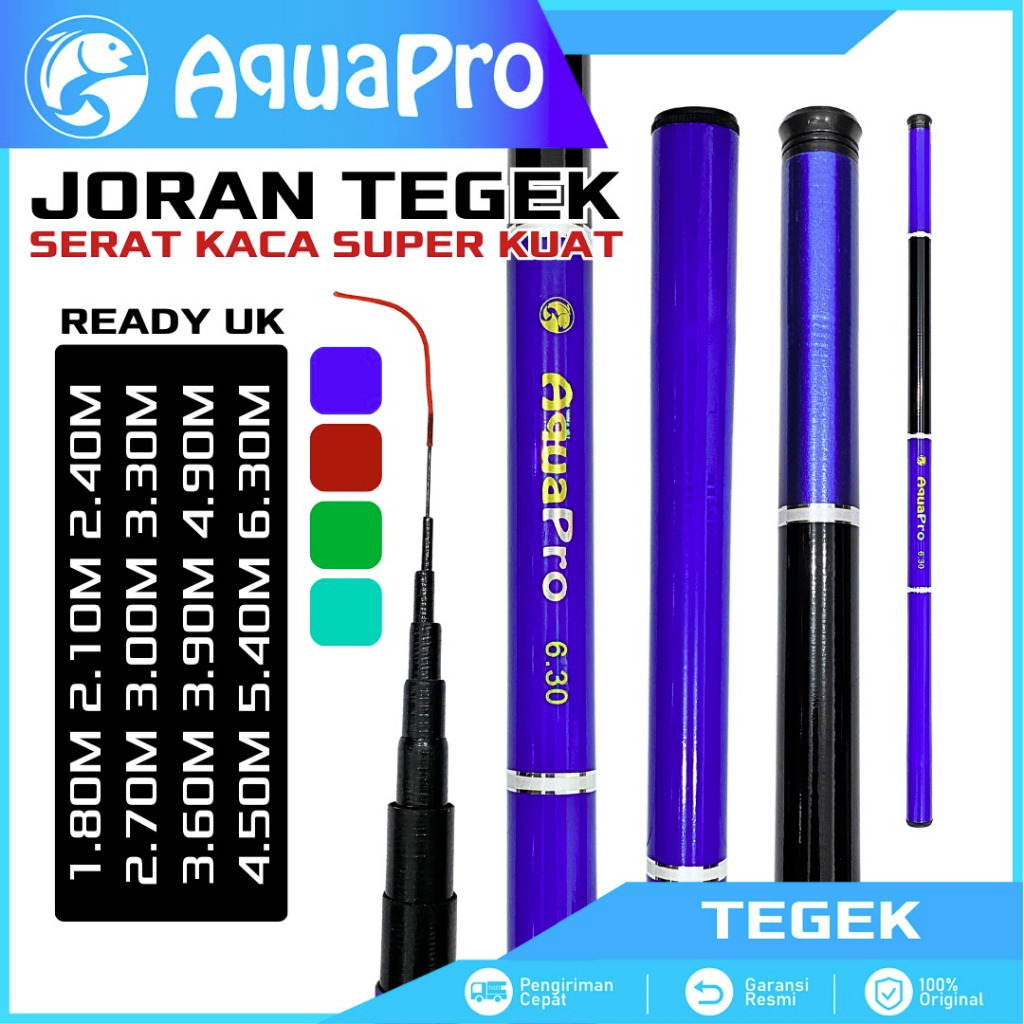 Aquapro Joran Tegek Pancing Serat Kaca Fiber Glass Portable Action Lentur Super Kuat Fleksibel dan T
